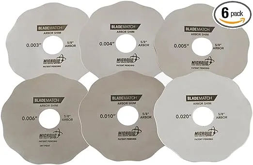 MICROJIG Matchfit AS-6 Micro Jig Bladematch Arbor Shims For Table Saw And Alignment, Small, Stainless Steel