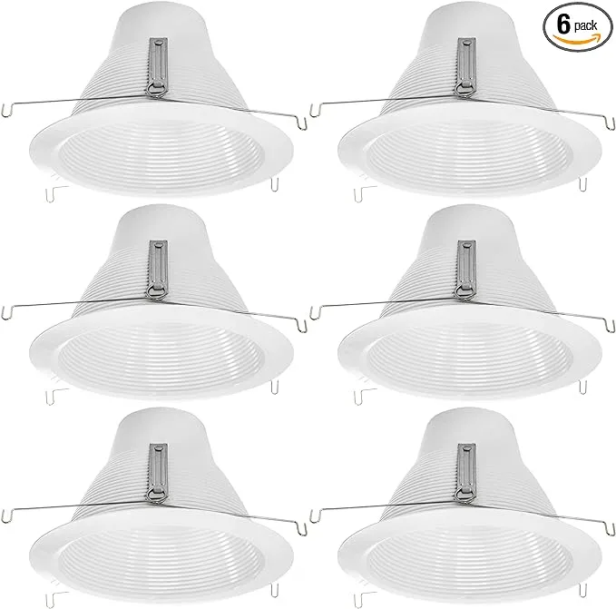 [6-Pack] PROCURU 6-Inch Recessed Light Shorty Cone Trim, Weatherproof Air-Tight, IC-Rated, White