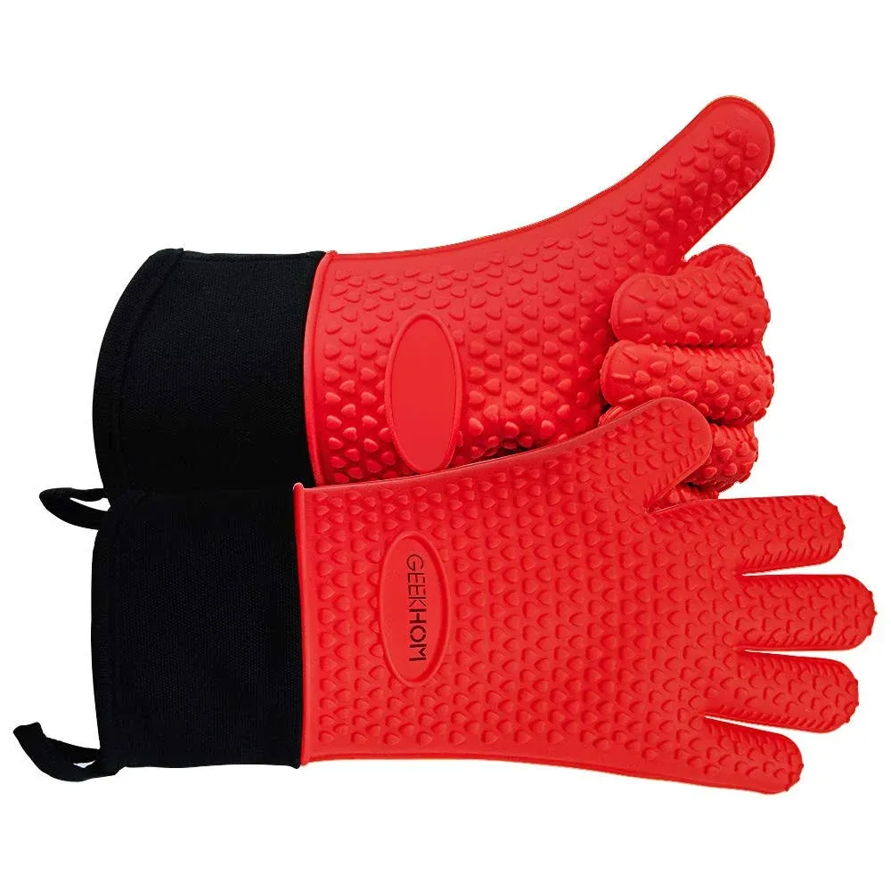 GEEKHOM Grilling Gloves, Heat Resistant Gloves BBQ Kitchen Silicone Dutch Oven Mitts, Lo