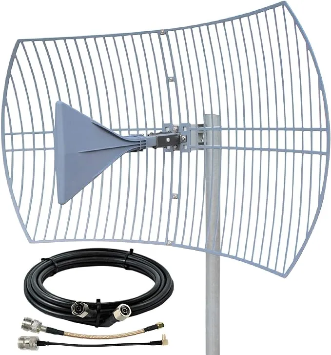 Waveform Griddy: Grid Parabolic Antenna Kit for 4G LTE, 5G NR, and WiFi | 40 km Range | +26 dBi | Works w/Cell Boosters, Modems, Routers, and Gateways | Kit w/ 30 ft RS400 Cable & TS9 & SMA Adapters