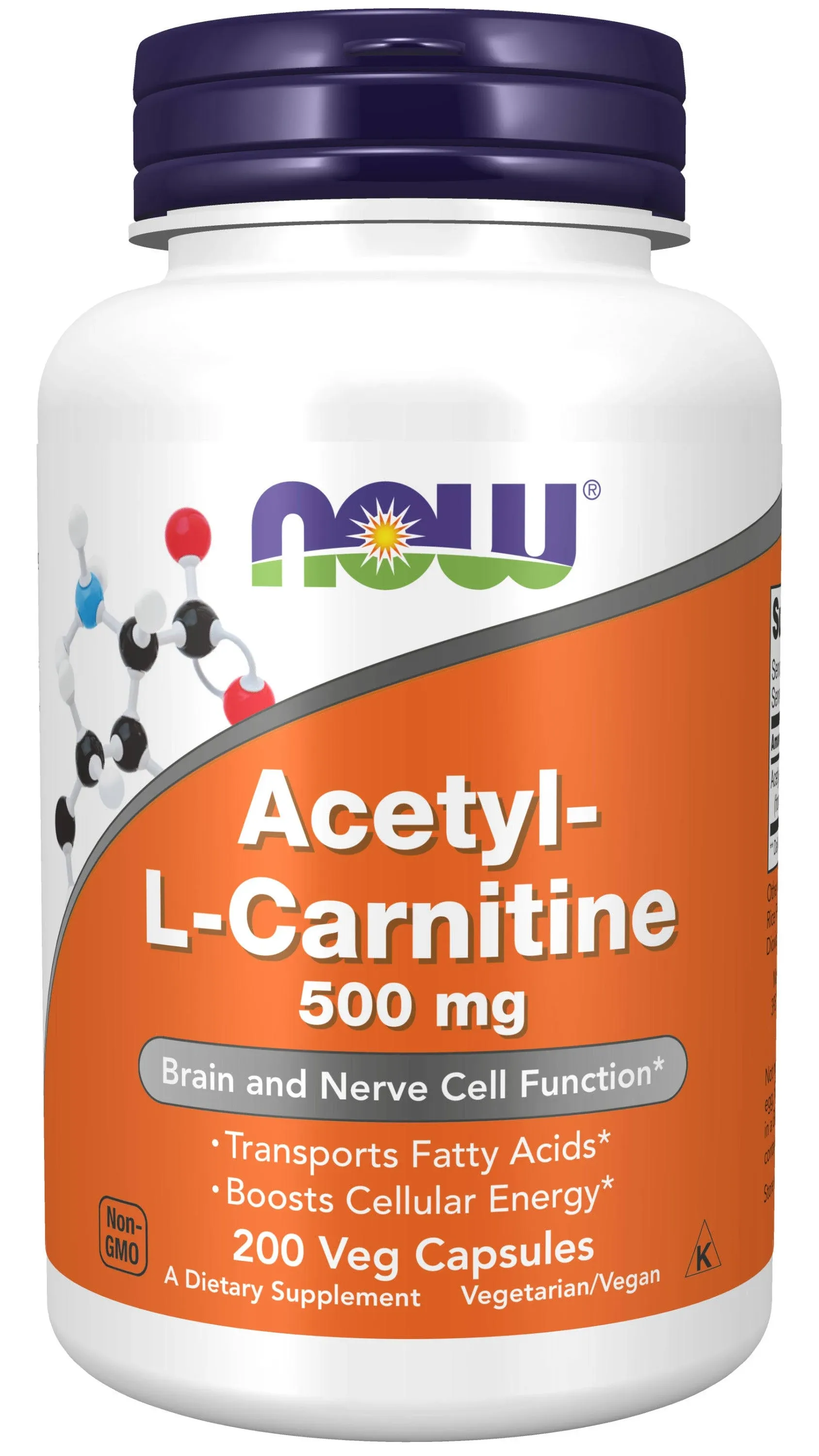 NOW Supplements, Acetyl-L Carnitine 500 mg, Amino Acid, Brain And Nerve Cell Function*, 100 Veg Capsules