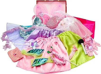 Girls Dress up Trunk Princess,Mermaid,Bride,Pop Star, Ballerina,Fairy Costume Set for Little Girls Toddler 3-6yrs