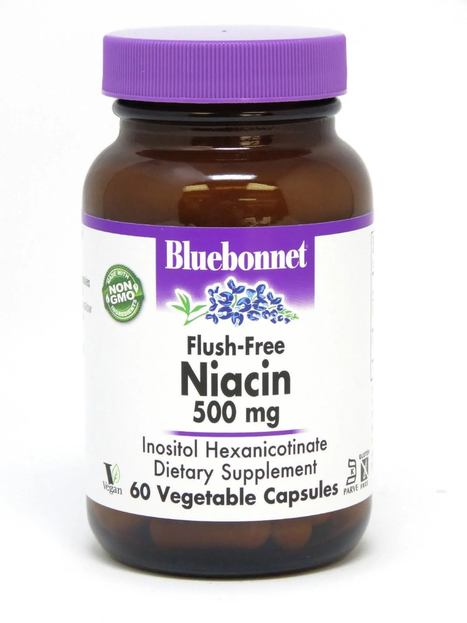 Bluebonnet Nutrition Flush-Free Niacin 500mg, for Nutritional Cardiovascular Support*, Soy-Free, Gluten-Free, Non-GMO, Kosher Certified, Dairy-Free, Vegan, 60 Vegetable Capsules, 60 Servings