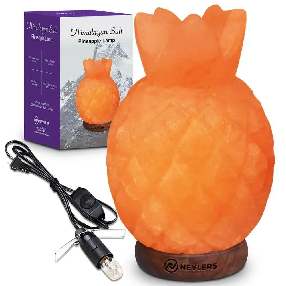 Nevlers 8 in. Pineapple Shaped Himalayan Salt Lamp - Dimmer Cord and Bulbs Included 100% Natural Himalayan Pink Salt ND-36