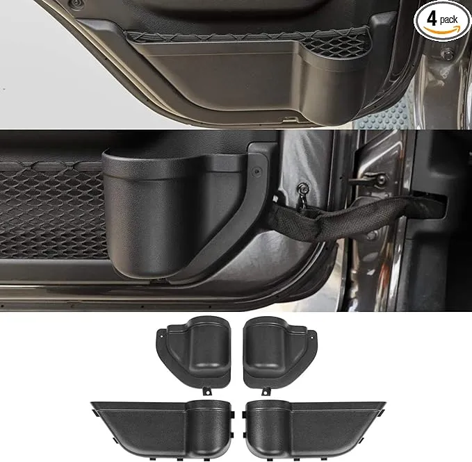 YOCTM Front Rear Door Organizer Tray For 2018 2019 2020 2021 2022 2023 2024 Jeep Wrangler JL 4XE JLU Rubicon Sport Sahara Gladiator JT Interior Storage Accessories Black (Front Door + Rear Door)