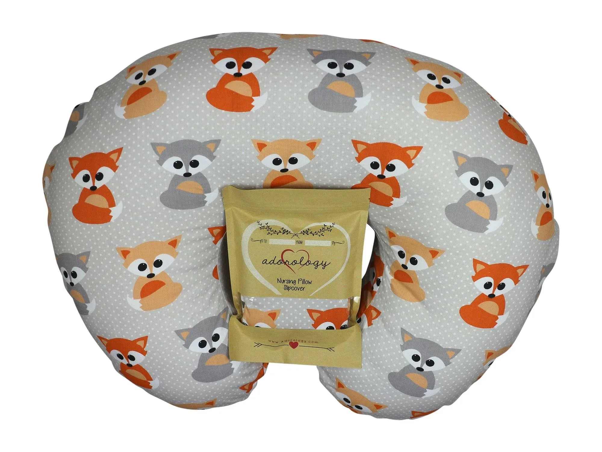 Nursing Pillow Slipcover, Baby Gray Foxes Design, Maternity Breastfeeding