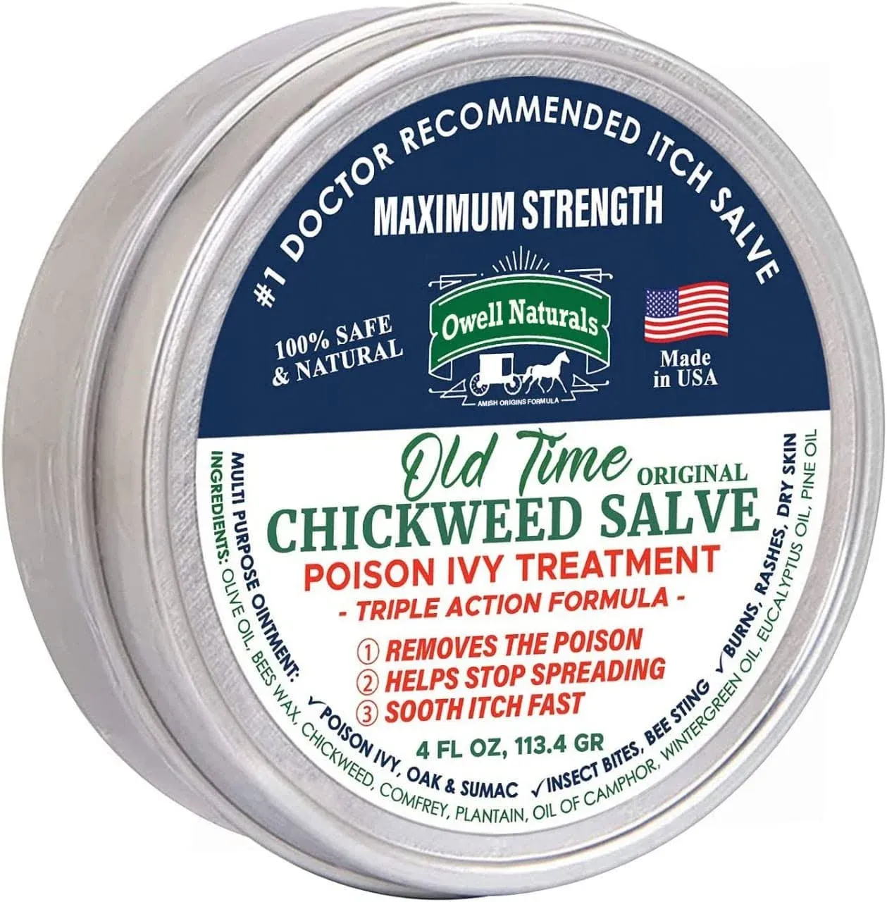 OWELL NATURALS Old Time Chickweed Salve 2 oz- The Ultimate Poison Ivy/Poison Oak Blocker, Healing Salve Best for Skin Disorder, Irritations, Burns, Minor Cuts, Dry Skin, Great for Itching