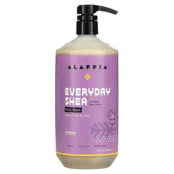 Alaffia - EveryDay Shea Body Wash, Naturally Helps Moisturize and Cleanse without Stripping Natural Oils with Shea Butter, Neem, and Coconut Oil, Fair Trade, Lavender, 32 Fl Oz