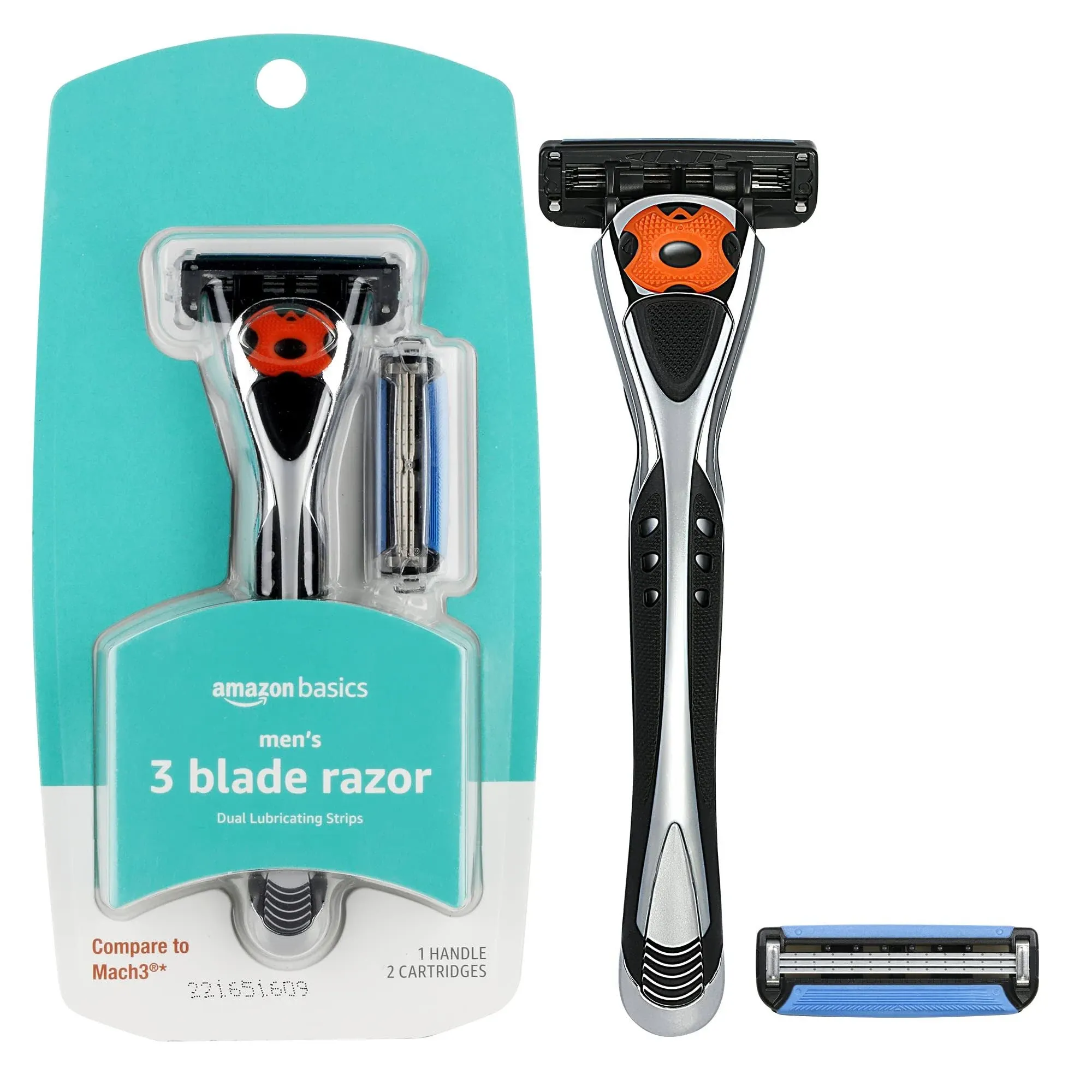 Amazon Basics 5-Blade MotionSphere Razor for Men with Dual Lubrication and Precision Beard Trimmer, Handle & 2 Cartridges (Cartridges Fit Razor