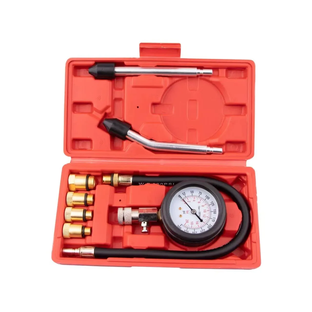 Yonligonju 8PCS Compression Tester Kit 0-300 PSI Petrol Gas Engine Cylinder Pressure Gauge Automotive Tool for Motorcycle Car Truck (Red)