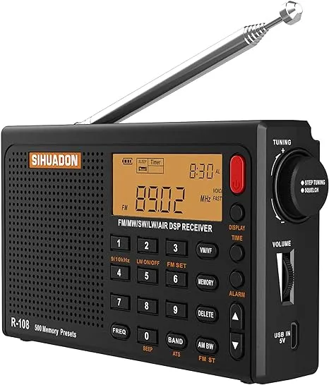 SIHUADON R108 Portable Radio AM FM LW Full Band DSP Radio Battery Operated Sleep Alarm Clock 500