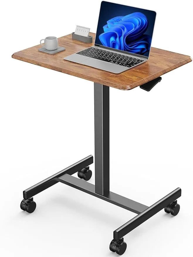 Sweetcrispy Small Mobile Rolling Standing Desk - Overbed Table, Teacher Podium w