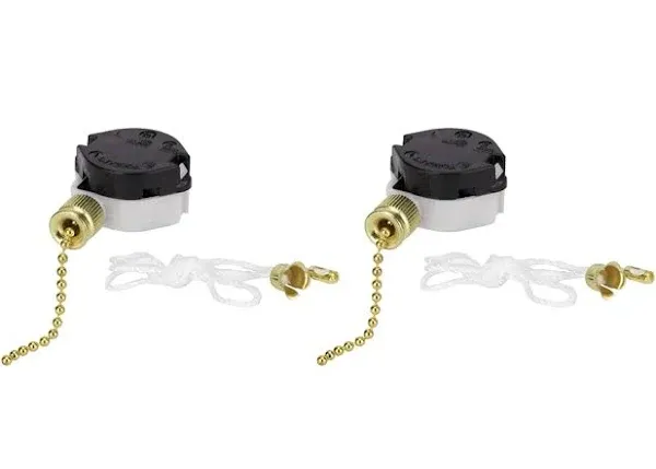 Aspen Creative Corporation Polished Brass 3 Speed Ceiling Fan Motor Switch with Pull Chain (2-Pack) 21306-2