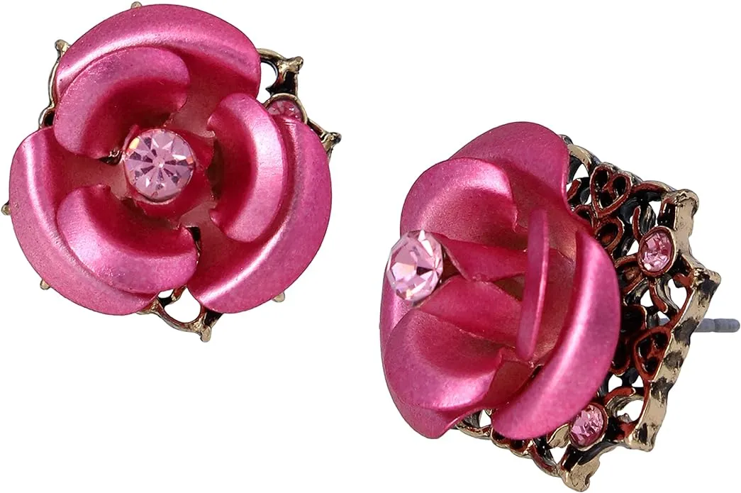 Betsey Johnson Rose Stud Earrings - Light Pink