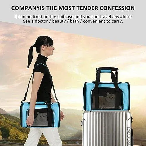 Top tasta Dog Cat Carrier Pet Carriers for Small Medium Large Cats Dogs Carrier Soft Sided Small Puppy Dog Carrier Portable Foldable Airline Approved Dog Cat Travel Carrier Blue Medium