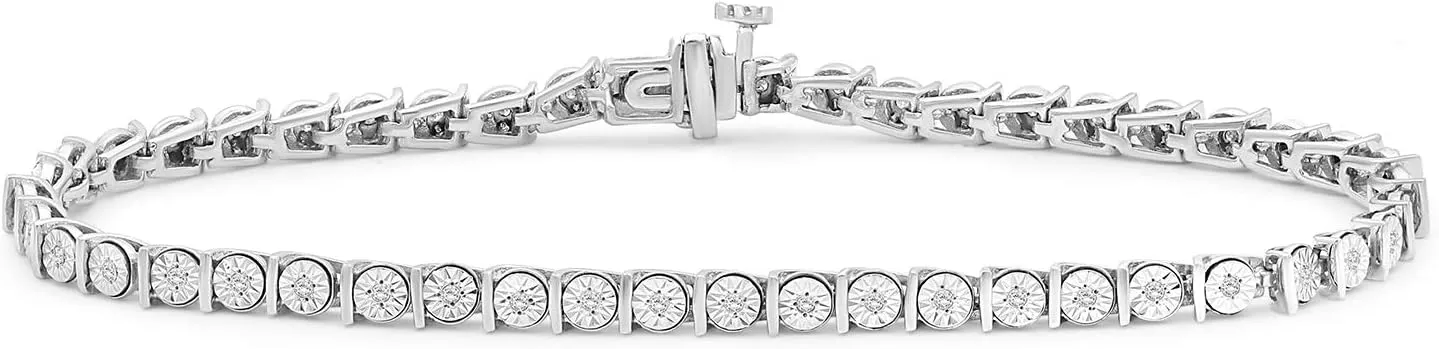 JEWELEXCESS Diamond Tennis Bracelets for Women – 1/4 Carat White Diamond Sterling Silver Bracelet – Hypoallergenic Diamond Tennis Bracelet Silver – Tennis Bracelets for Women Sterling Silver Bracelets