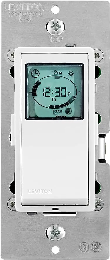 Leviton Decora Programmable Timer Switch for Lights and Motor Loads, Neutral Wire Required, Single Pole or 3-Way, VPT24-1PZ, White with Ivory and Light Almond Faceplates
