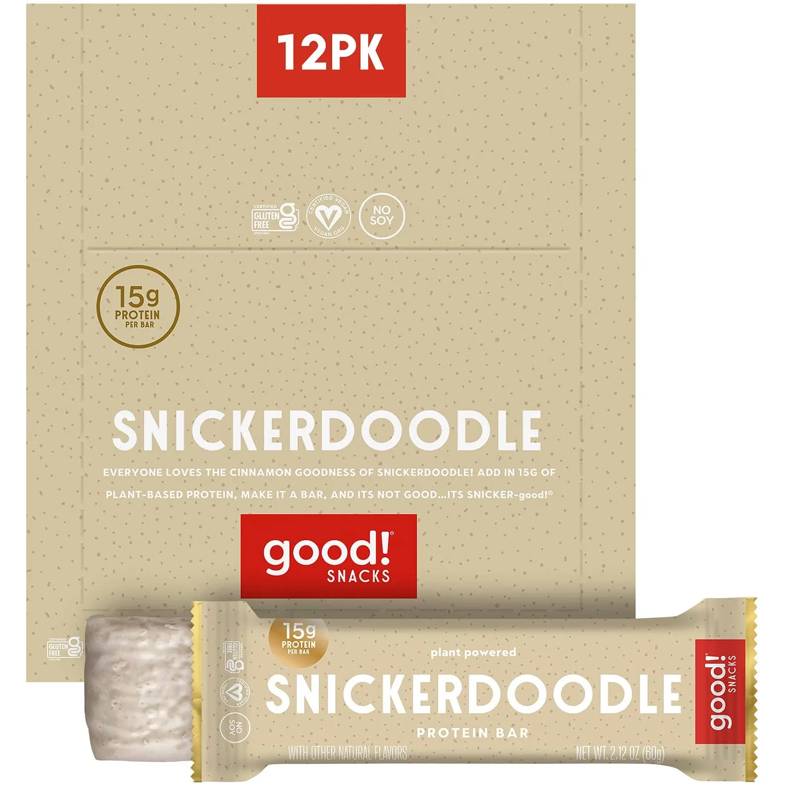 Protein Bars - Snickerdoodle Flavor - Plant Based - Low Sugar, High Protein - 12