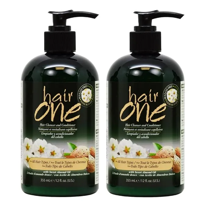 Hair One Sweet Almond Oil Cleanser and Conditioner Shampoo For All Hair Types - 2 PACK