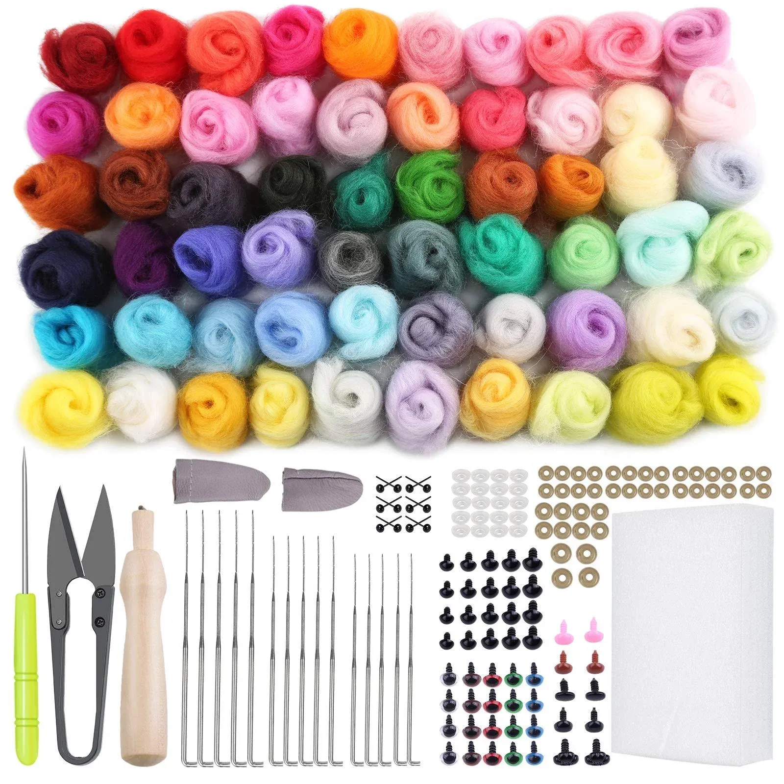 Jupean Felting Kit, Needle Felting Kit for Beginner, 60 Colors Wool Roving, Wool ...