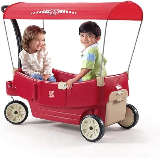 Step2 All Around Canopy Wagon, Kids Ride On Toy, Stroller Substitute, Includes Seat Belts, Made of Durable Plastic, Max Weight 75 lbs., For Toddlers 1.5-5 Years Old