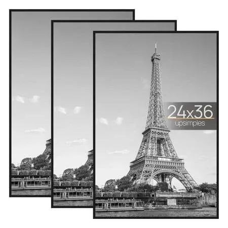 upsimples 24x36 Basic Picture Frames, Black, Set of 3 Poster Frames, Size: 24.80 x 1.18 x 37.01