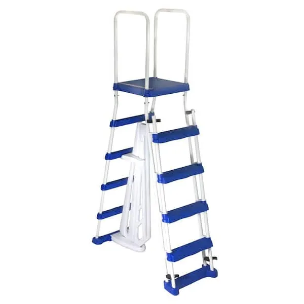 Blue Wave 52-in A-Frame Ladder with Safety Barrier and Removable Steps for Above Ground