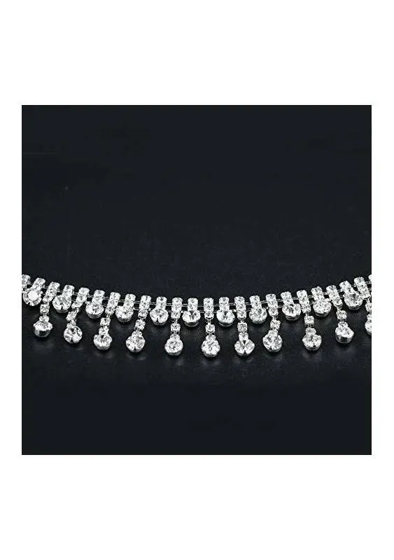 Jerler Rhinestone Tassel Fringe Trim Crystal Close Chain Applique for Sewing Crafts Ideal Wedding Party Clothing DIY Decoration, 2 Yards 0.87" W