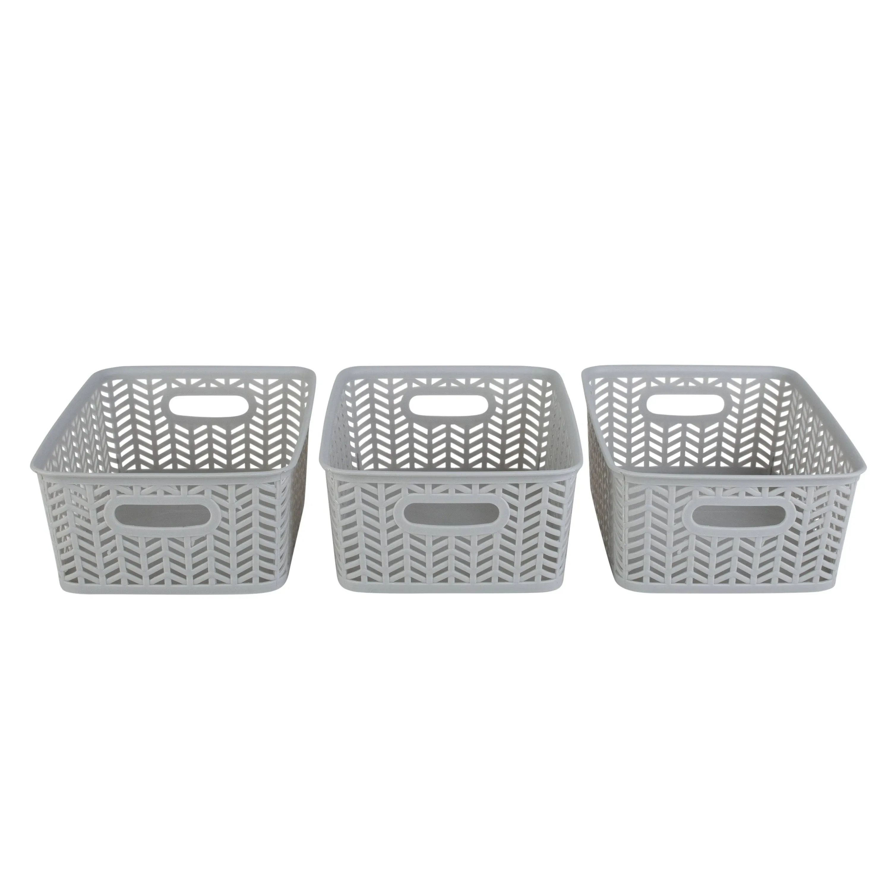 3 Pack Small Herringbone Plastic Storage Basket In Grey