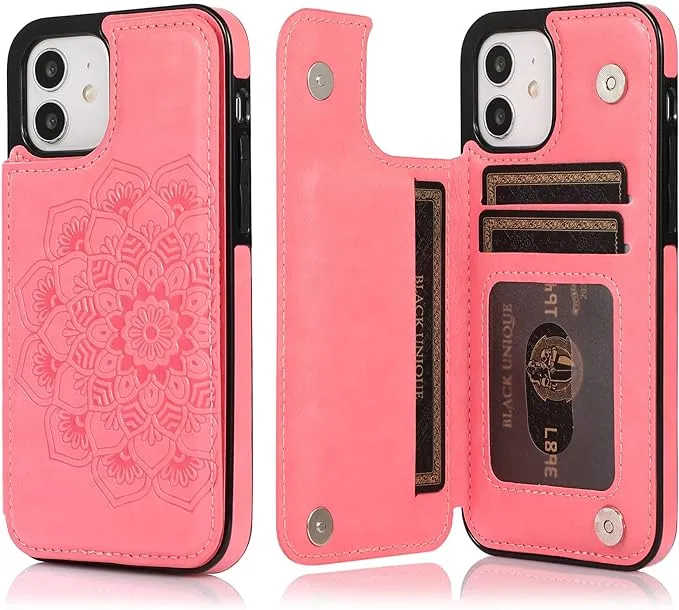 iPhone 12 Case iPhone 12Pro case 12/12Pro Wallet Credit Card Holder Case,Protective Cover with Slot Holder and Slim Purse Leather Case for iPhone 12 6.1Inch (Pink)