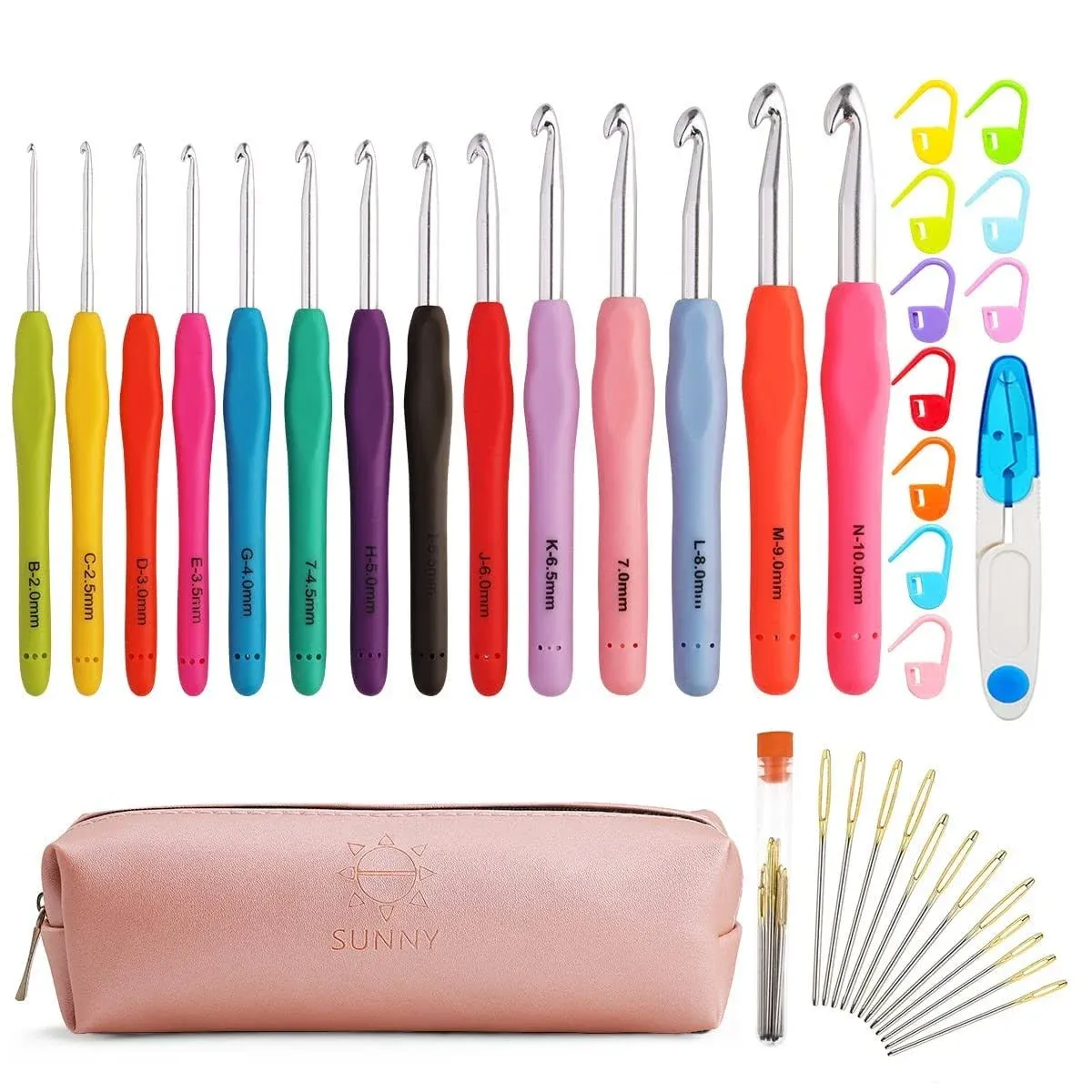 KOKNIT Set of 14 Pcs Crochet Hook Set with Case Ergonomic Rubber Soft Handles ...