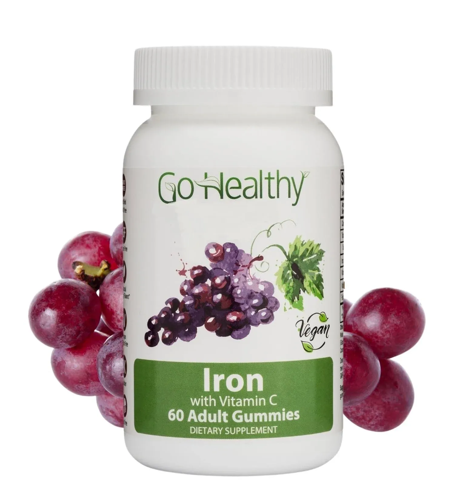 Go Healthy Iron Gummies for Kids- Vitamin C, B12, Folic Acid, Vegan, Kosher Halal (60ct) 30 Servings