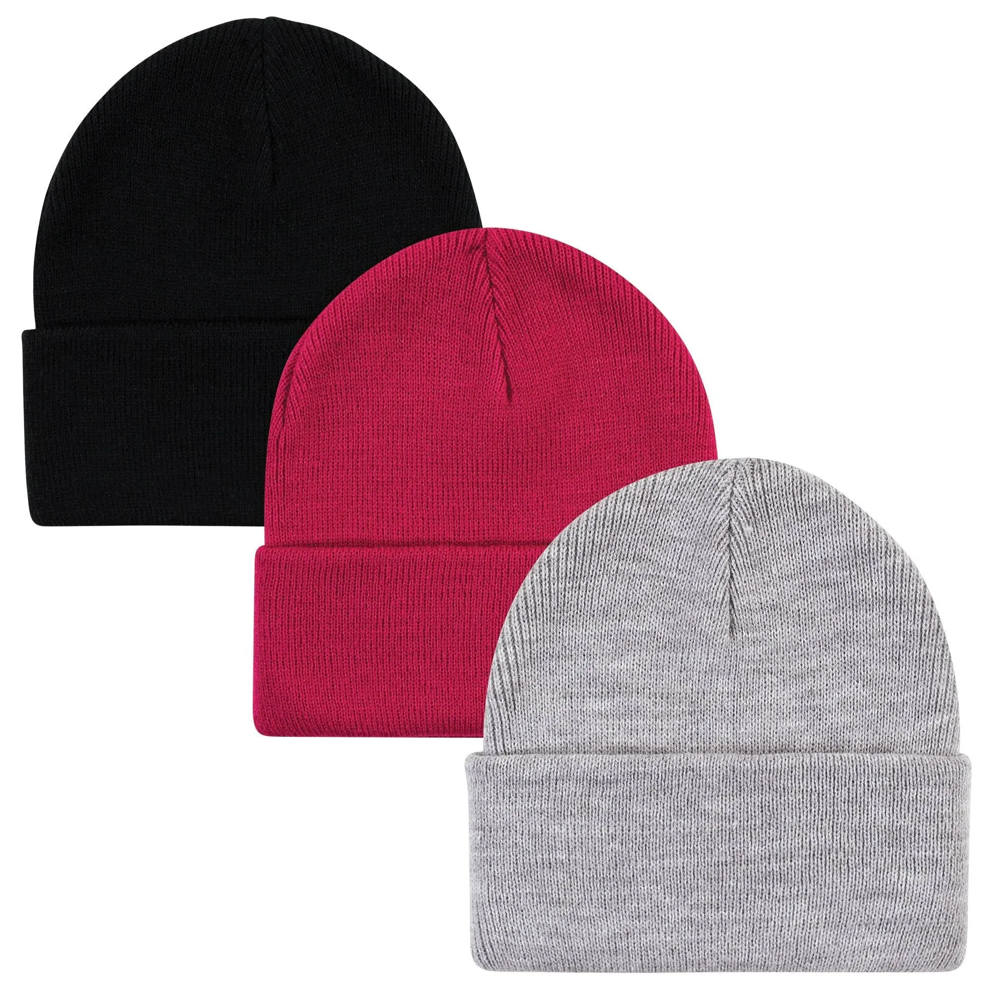 Hudson Baby Knit Cuffed Beanie 3pk, Dark Pink