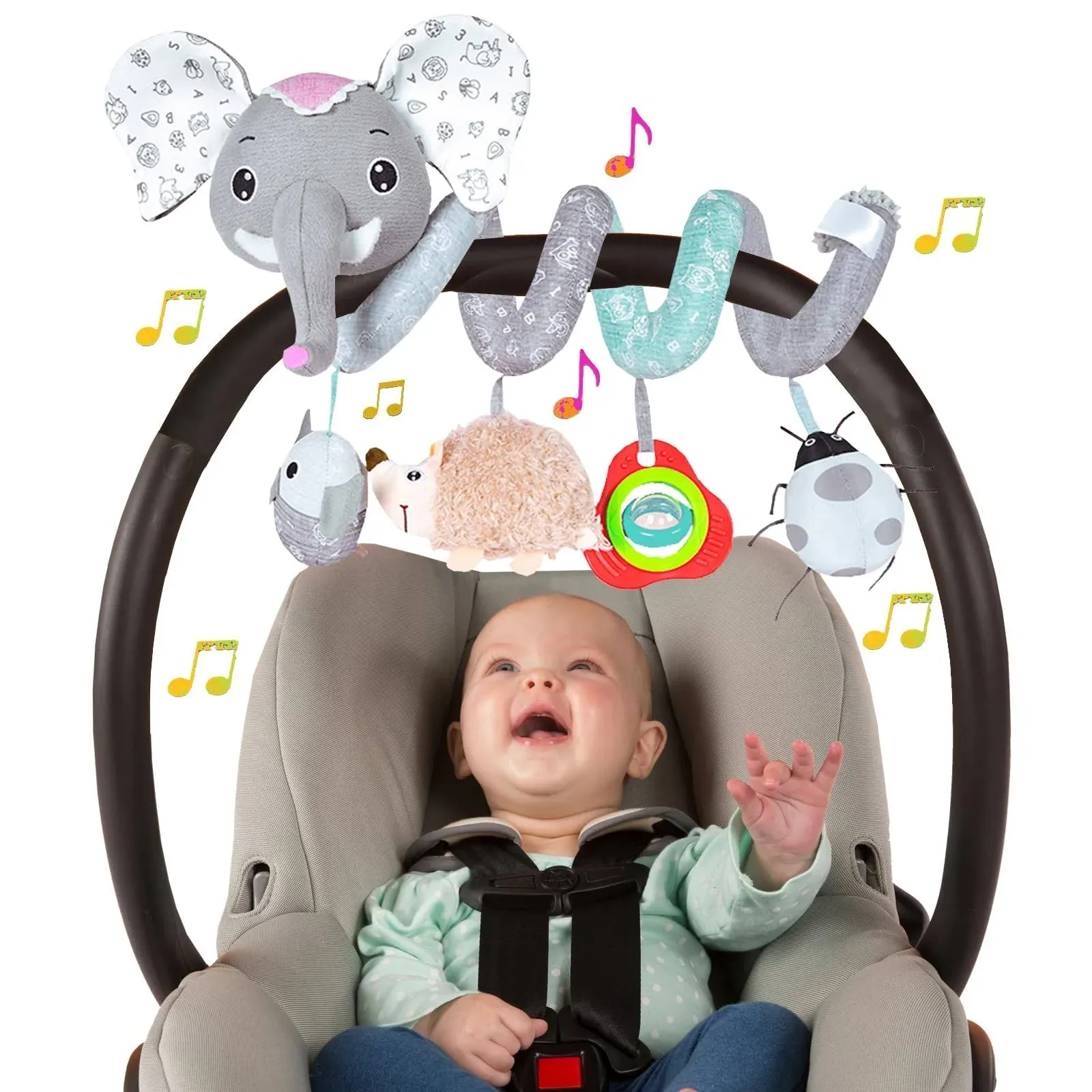 Car Seat Toys, Baby Toys 3-6 Months Carseat Toys Stroller Toys Infant Spiral Activity Toys 0-6 Months, Hanging Car Toys for Babies 0-3 Months Travel Toys for Newborn Boys Girls 0-6 Months - Orange Fox