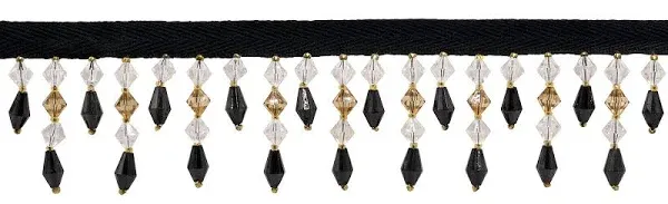 Oak Pure Black Beaded Fringe Trim