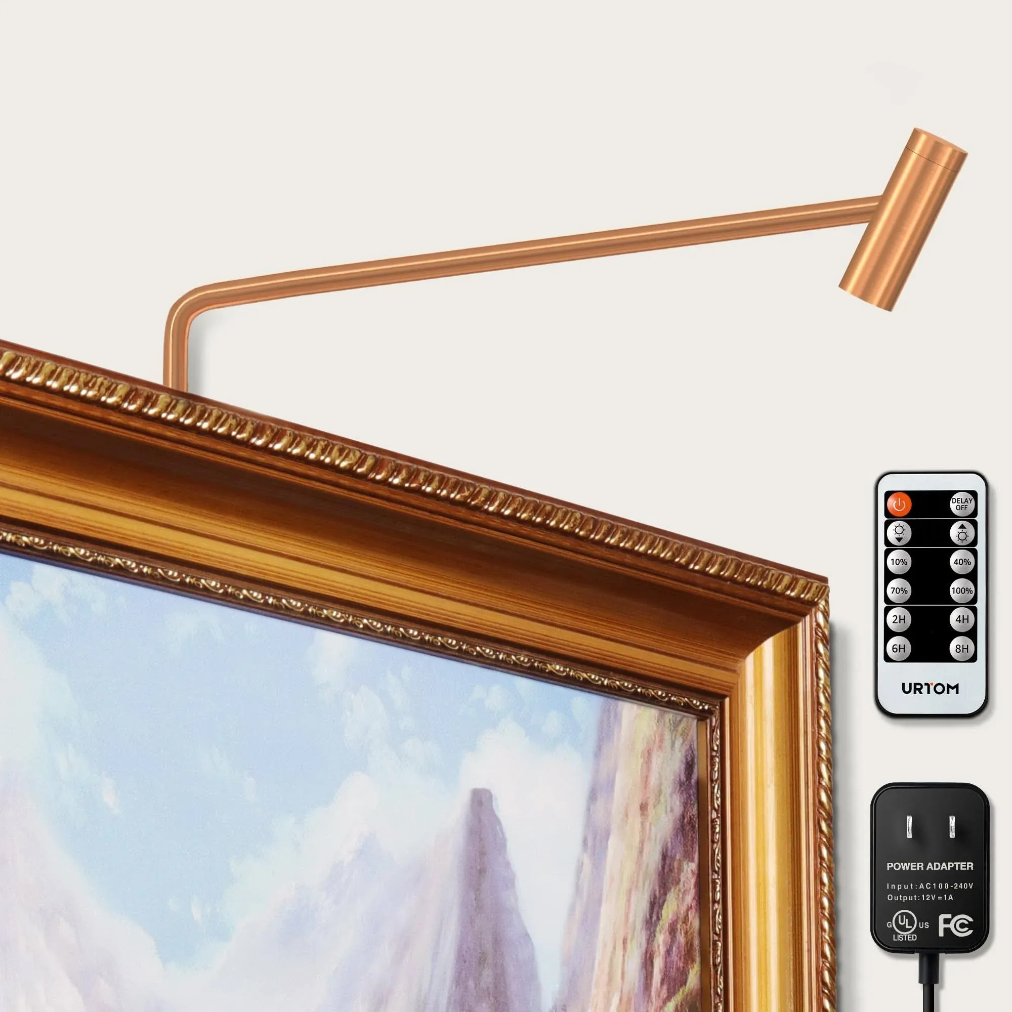 Plug in Picture Light Dimmable Art Lights for Paintings Remote Control 3000K Picture Frame Light with Timer CRI 90 LED Picture Lights for Wall Display Artwork Portrait Gallery, Copper Body