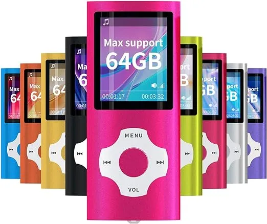 Mymahdi MP3 Player Portable Music Player, 1.8 Inch LCD Screen with Video/Voice Record/FM Radio/E-Book/Photo Viewer, Max Support 64GB Pink