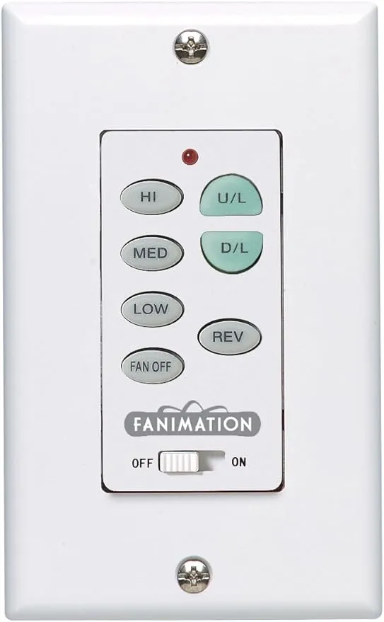 Fanimation 3 Speed Ceiling Fan Wall Control Reversing - Fan Speed and Light, White