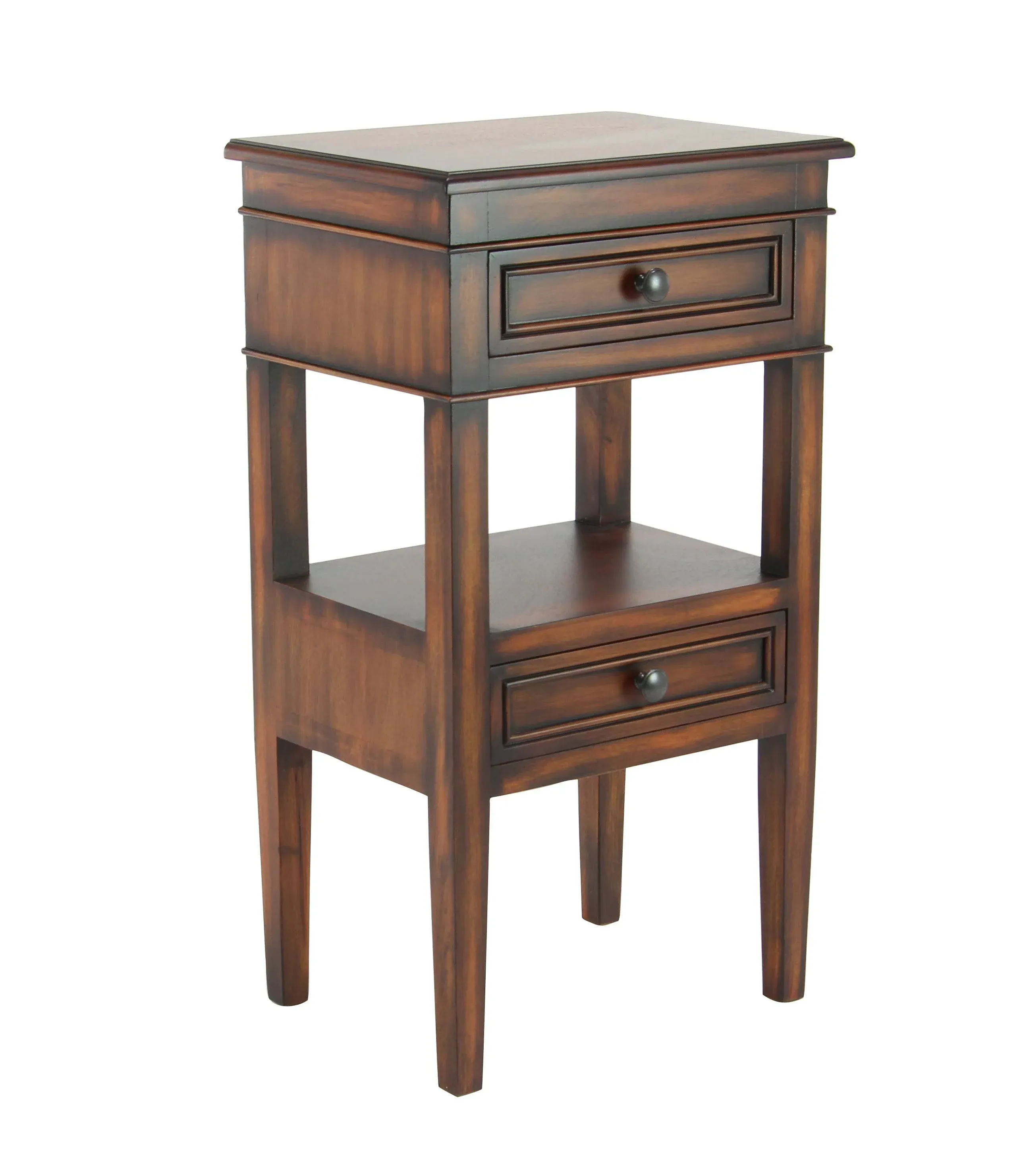 Traditional Wooden 2-Drawer Brown Side Table, Brown