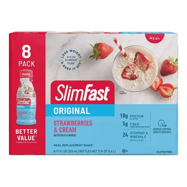 11 Fl Oz Bottle, 8 Pack,Meal Replacement Protein Shake, Strawberries and Cream