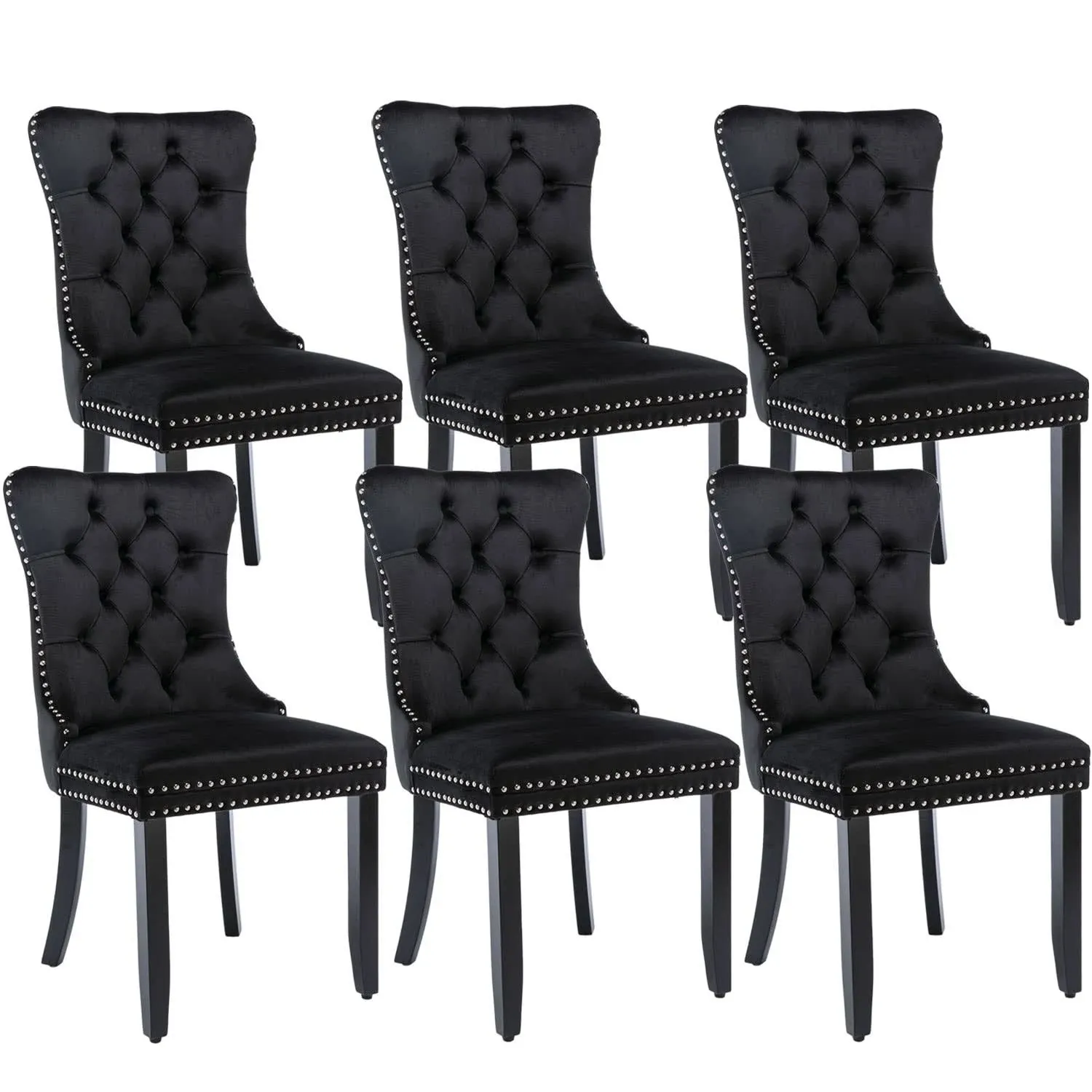 Velvet Dining Chairs Set of 6, Modern Upholstered Dining Room Chairs with Ring P