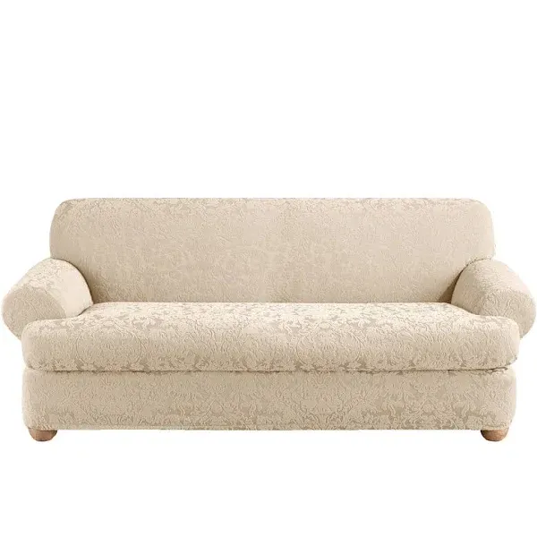 Sure Fit Stretch Jacquard Damask T-Cushion Sofa Slipcover, Oyster