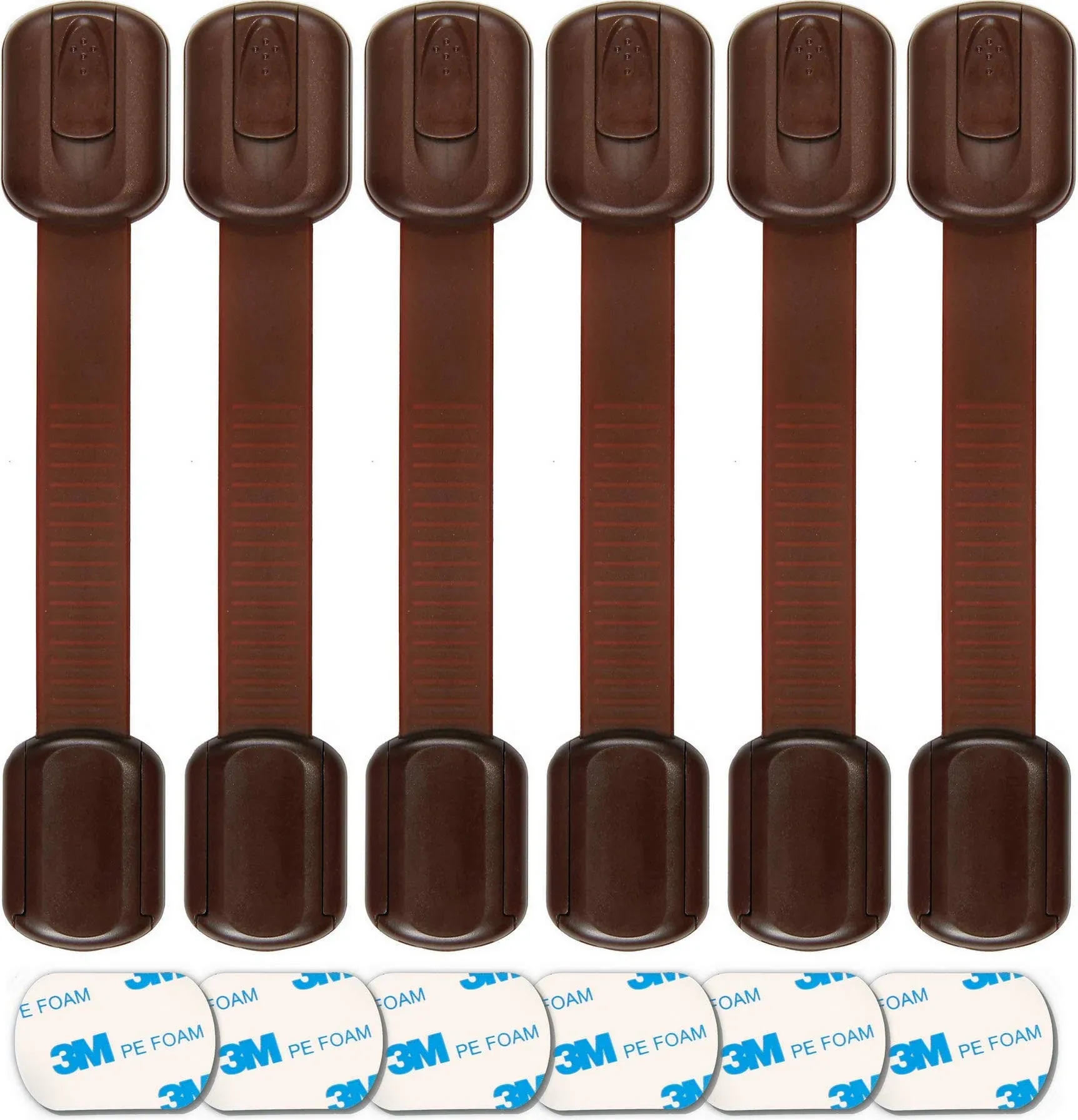 Baby Proofing Safety Cabinet Locks - Child Proof Latches for Drawer Cupboard Dresser Doors Closet Oven Refrigerator - Adjustable Childproof Straps by Oxlay - Brown - 6 Pack