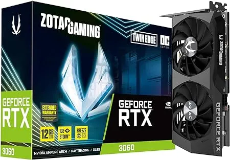 ZOTAC Gaming GeForce RTX 3060 Twin Edge OC 12GB GDDR6 192-bit 15 Gbps PCIE 4.0 Graphics Card, IceStorm 2.0 Cooling, Active Fan Control, Freeze Fan Stop ZT-A30600H-10M