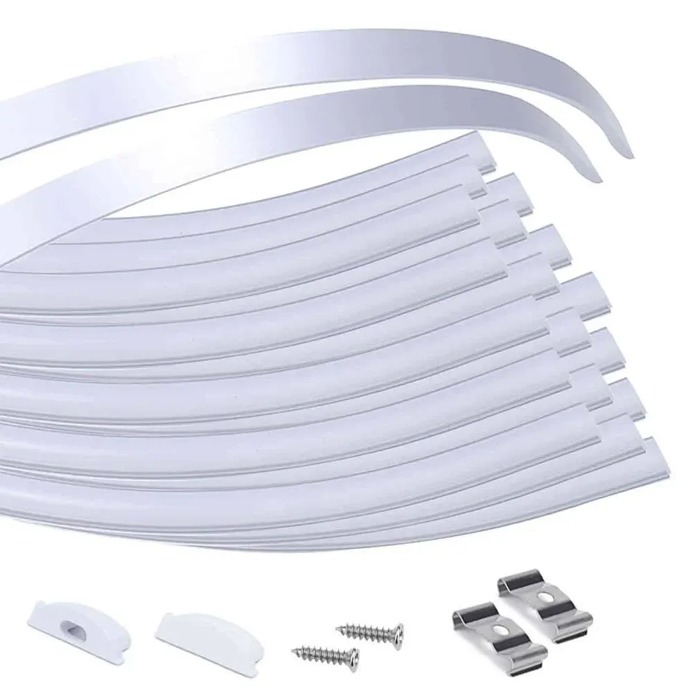 Muzata 20Pack 3.3ft/1m Flexible Silver LED Channel with Milky White LED Cover Lens Bendable Aluminum Profile Housing Track for Strip Tape Light