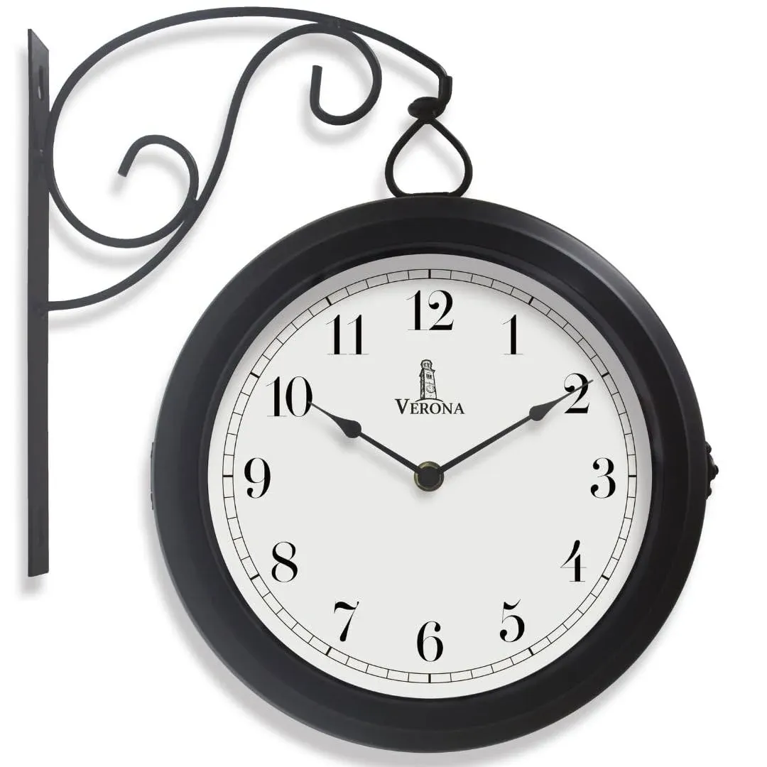 Metal Double Sided Wall Clock 10&#034; - Decorative Train Station Clock