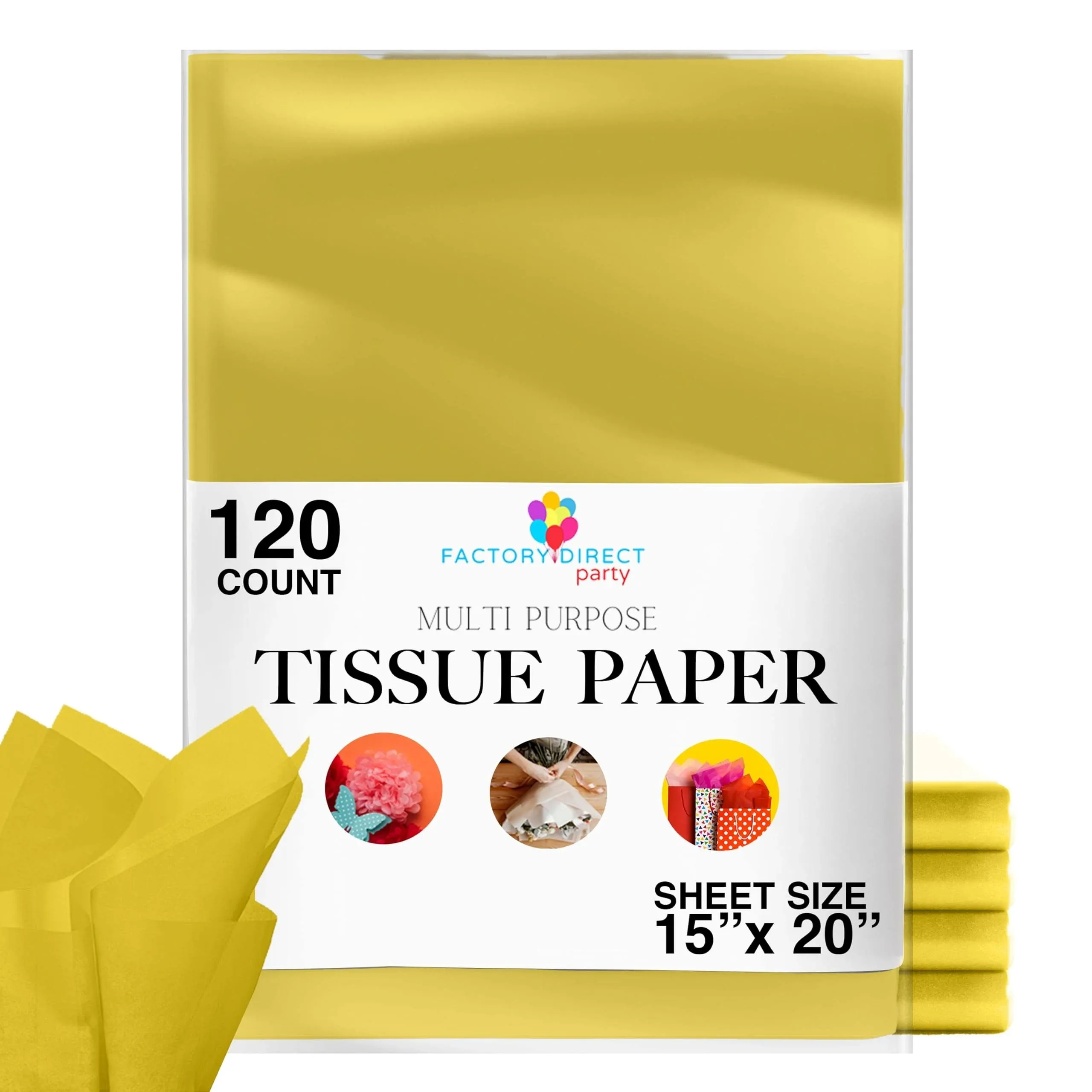 120 Sheets of Yellow Tissue Paper - 15&#034; x 20&#034; Packing Paper Sheets for Moving...