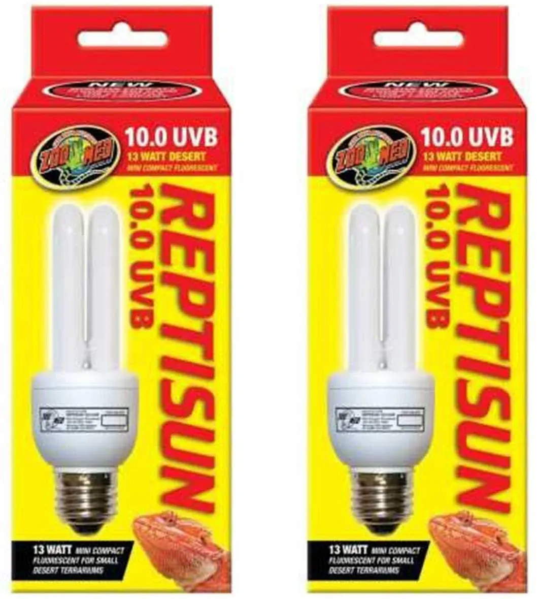 (2 Pack) Zoo Med Reptisun 10.0 Uvb Mini Compact Fluorescent