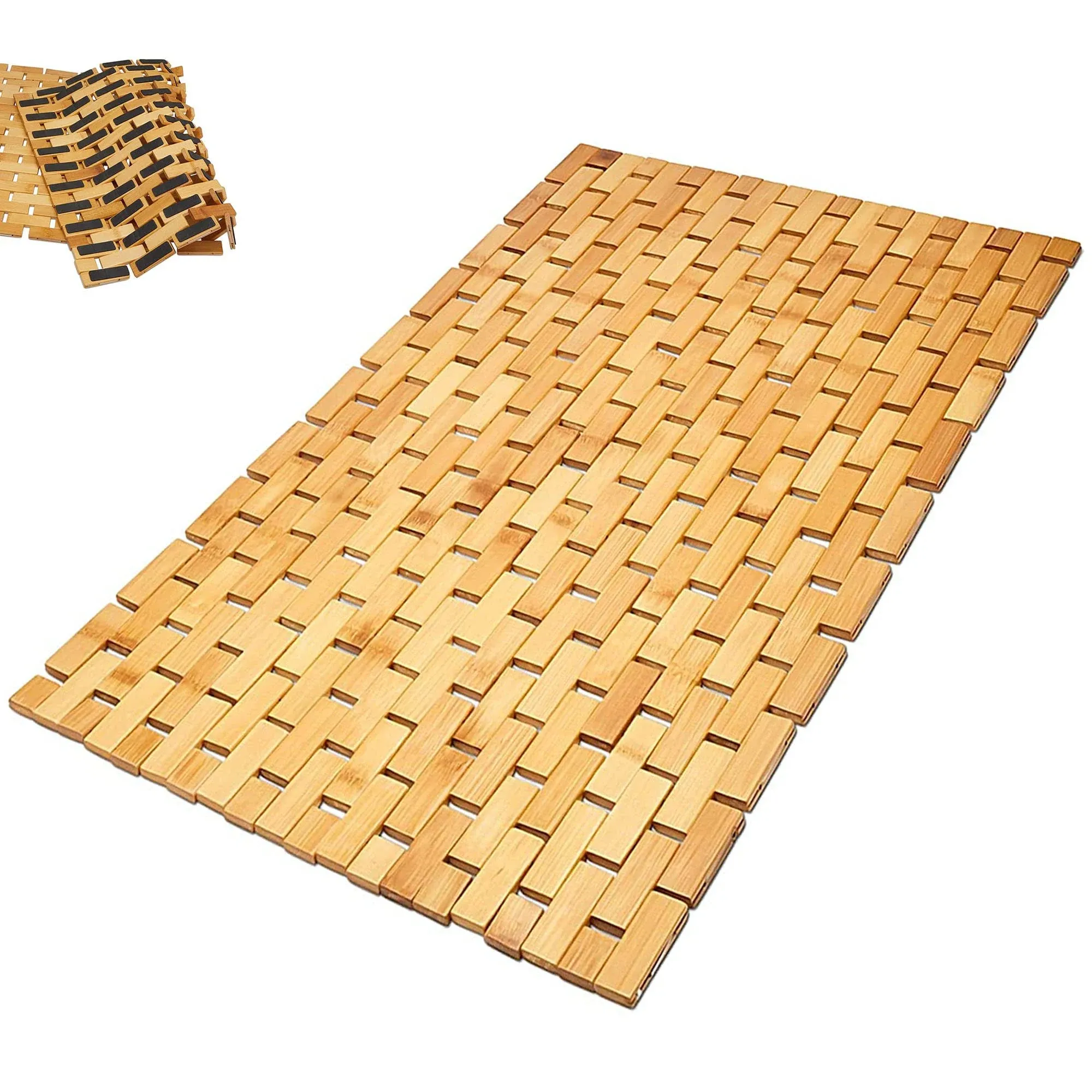 Morvat Natural Bamboo Wood Water Resistant Bath & Shower Mat with Lattice Design