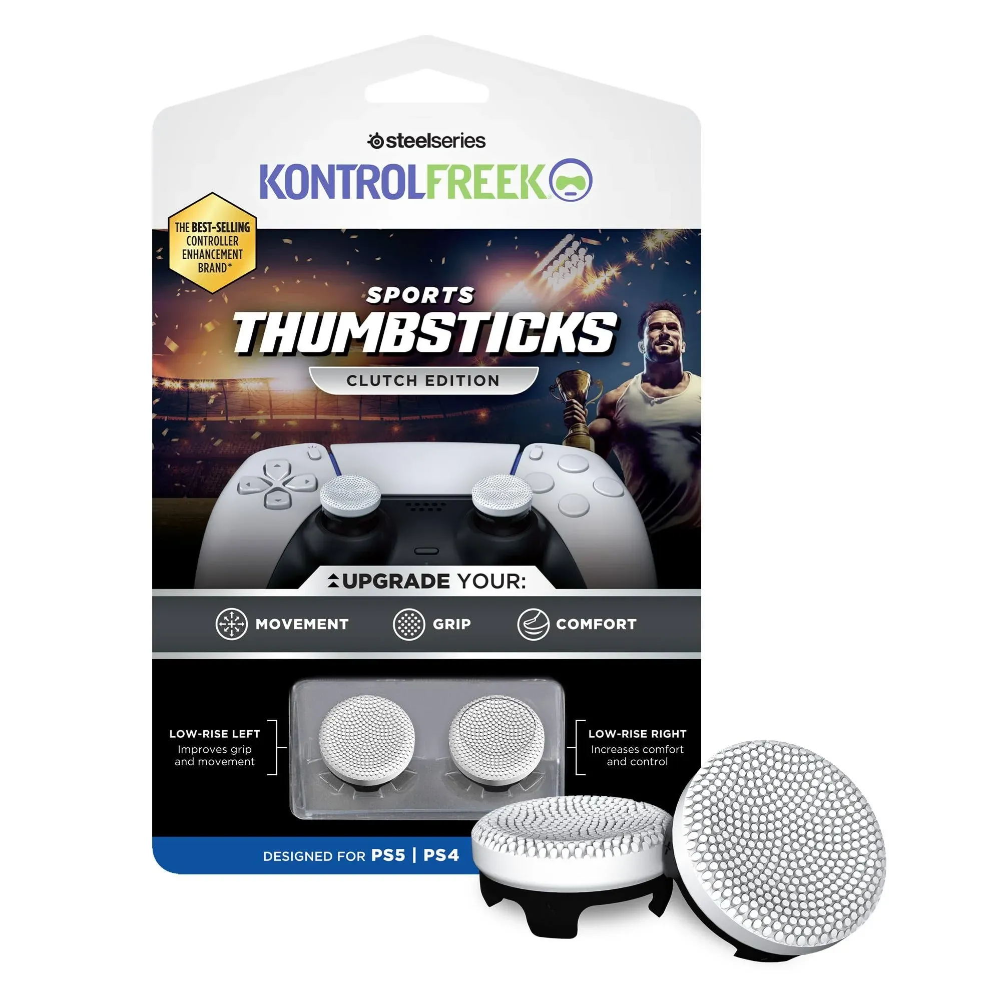 KontrolFreek Clutch for PlayStation 5 (ps5) and PlayStation 4 (ps4) Controller | Performance Thumbsticks | 2 Low-Rise Concave | Black & White